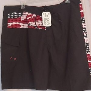 Swim trunks, mens 44 waist, black and flag